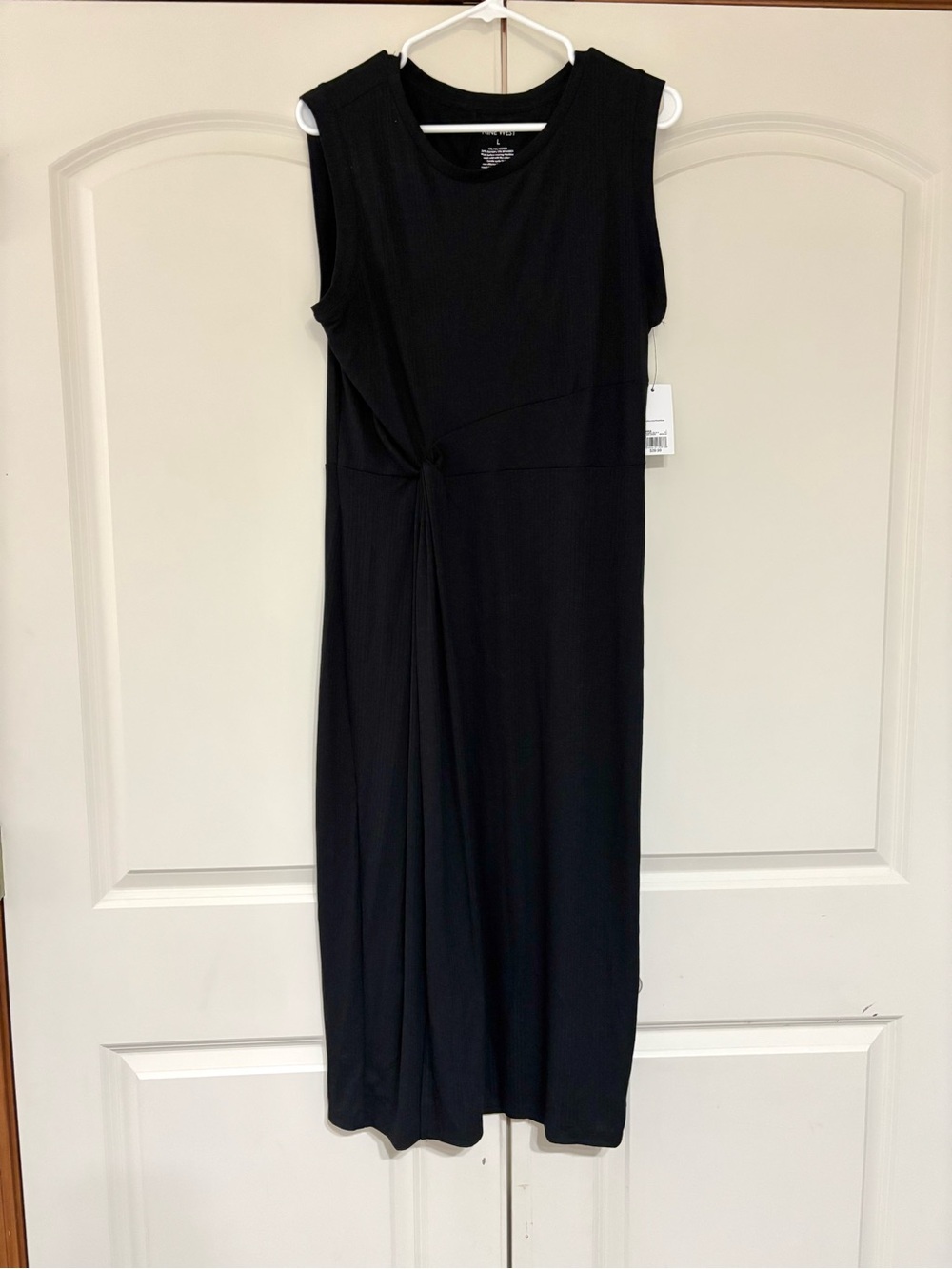 Women’s Nine West Sleeveless Black Twist-Front Midi Dress Large NWT